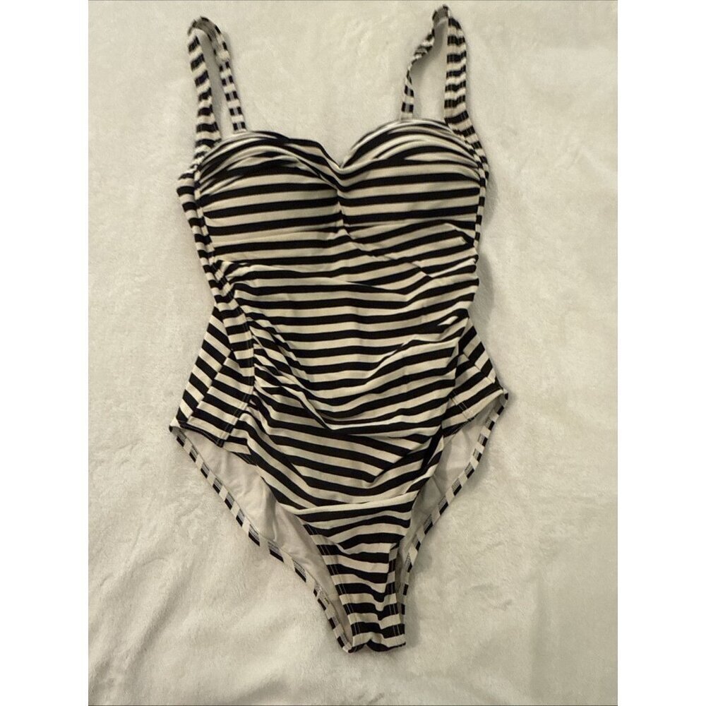 Bond-Eye Australia Swimsuit Size 10 US One Piece Ruched Sweetheart Striped‎